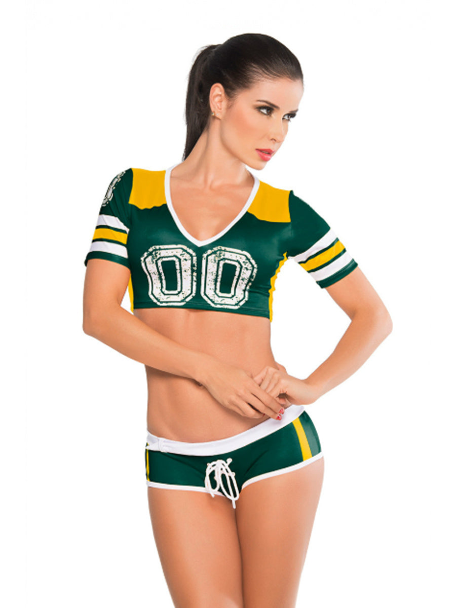 3 Piece Cheerleader Costume Sexy Sports Crop Top and Booty Shorts with High Socks