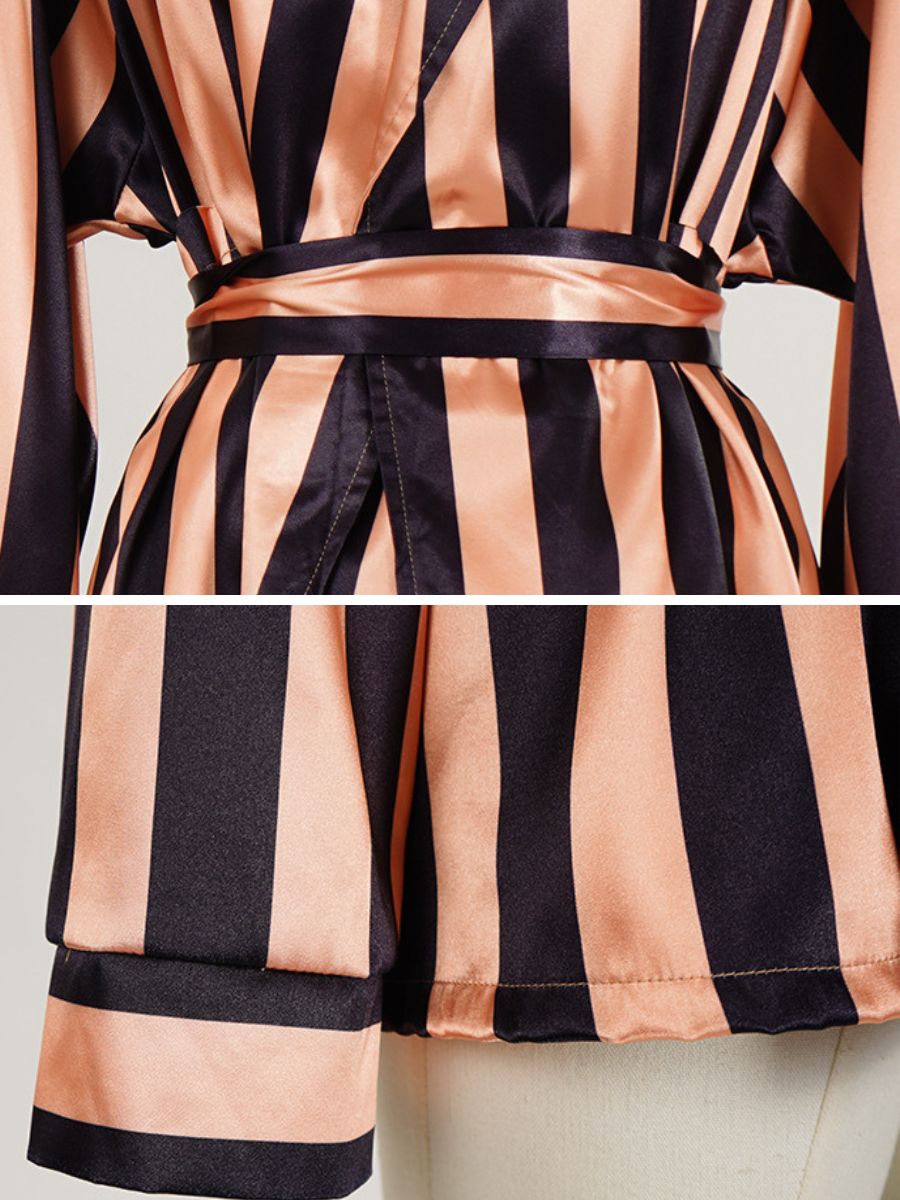 Satin Striped Wrap Blazer Set