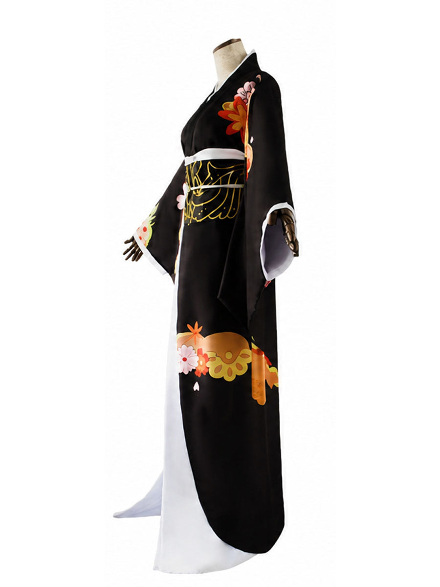 Black Floral Print Kimono Costume
