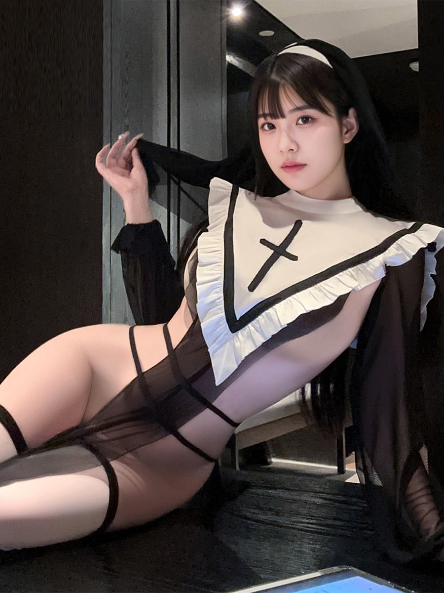 Sheer Nun High Slit Dress
