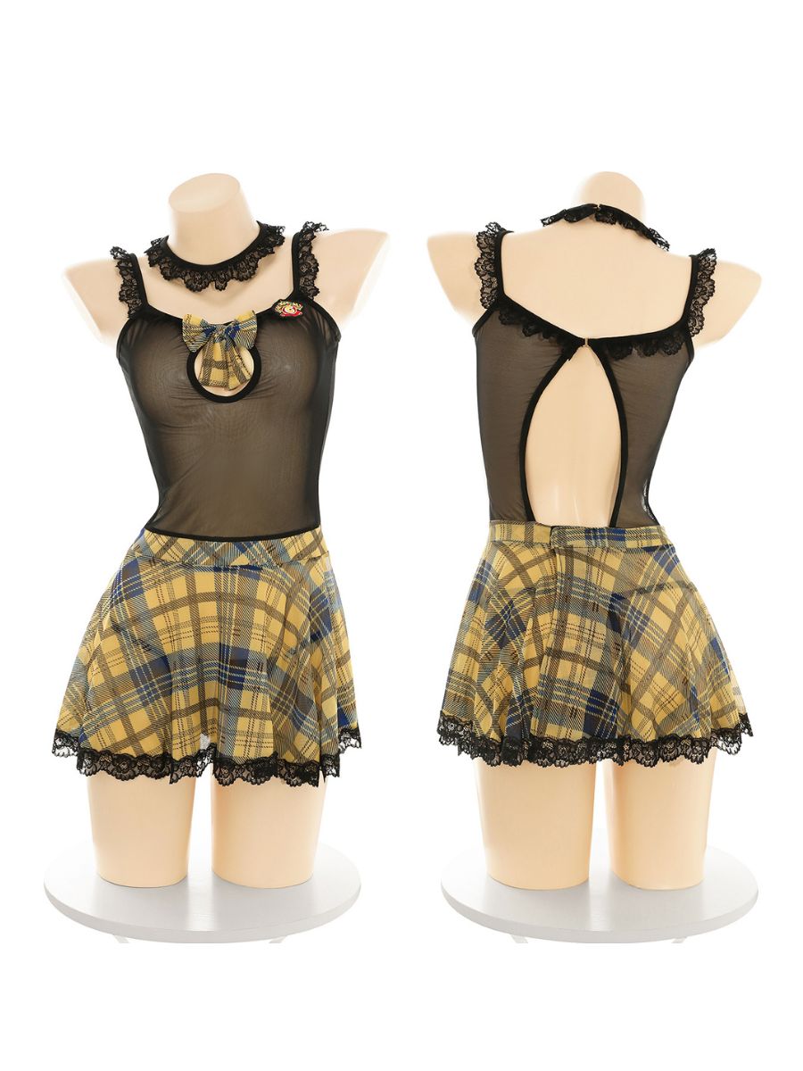 Yellow Plaid Preppy Lingerie Dress