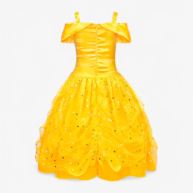 Golden Princess Dress with Accessories for Girls – Includes Tiara, Magic Wand, Jewelry, and Gloves