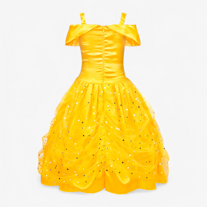 Golden Princess Dress with Accessories for Girls – Includes Tiara, Magic Wand, Jewelry, and Gloves