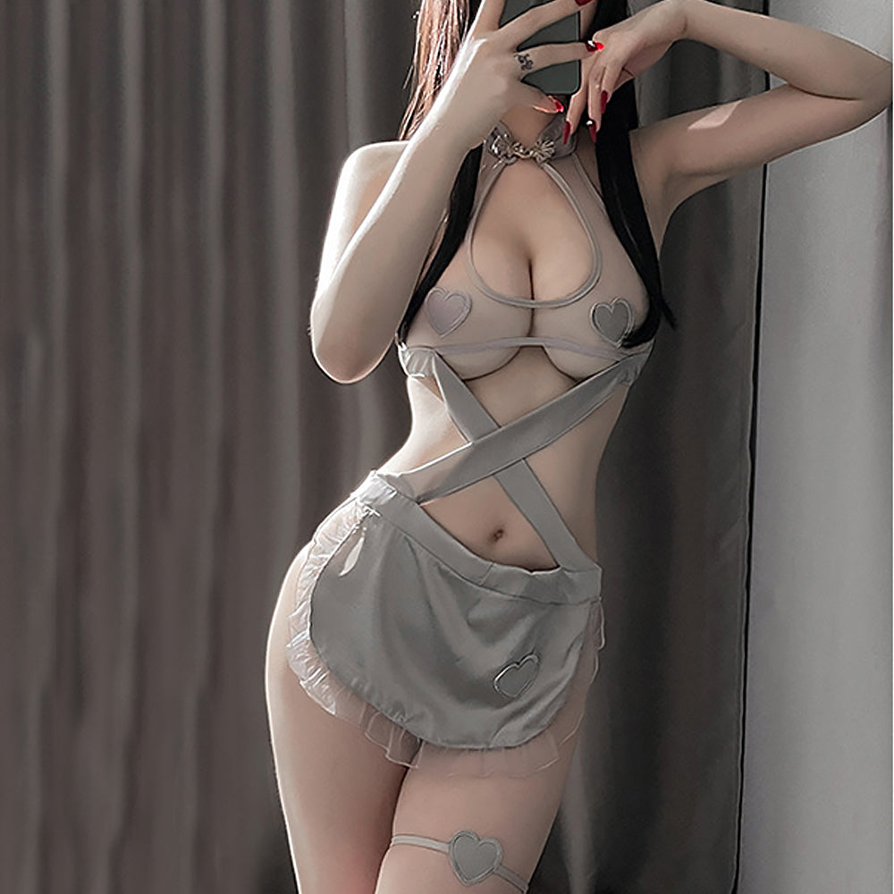 Sexy Adult Costume Sheer Hollow Out Maid Lingerie Chinese Cheongsam Dress
