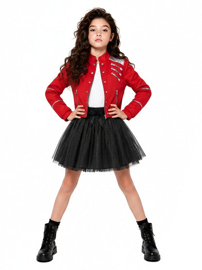 Girls Michael Jackson Beat It Costume Retro Pop King 3D Print Performance Outfit