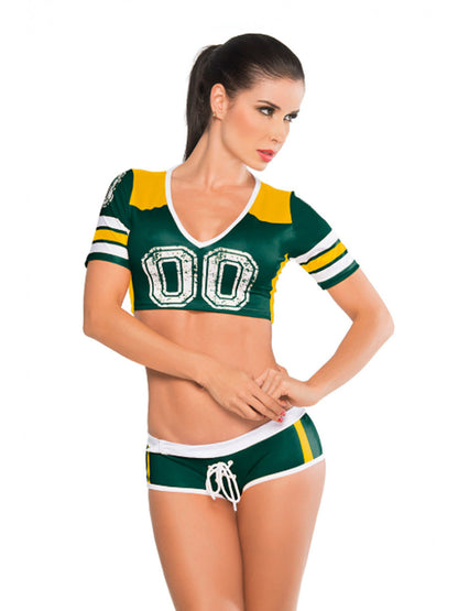3 Piece Cheerleader Costume Sexy Sports Crop Top and Booty Shorts with High Socks