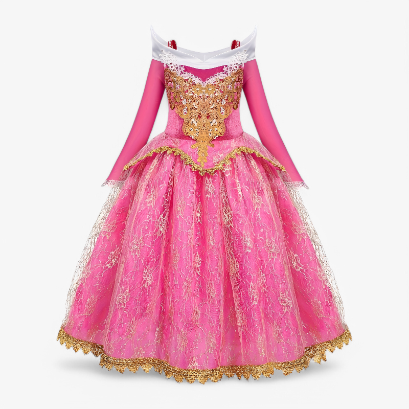 Enchanting Princess Dress for Girls – Includes Long Sleeves and Golden Accents