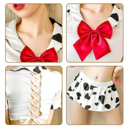 Sexy Adult Cow Costume Sweet Cow Print Schoolgirl Lingerie Japanese Lolita Anime Outfit