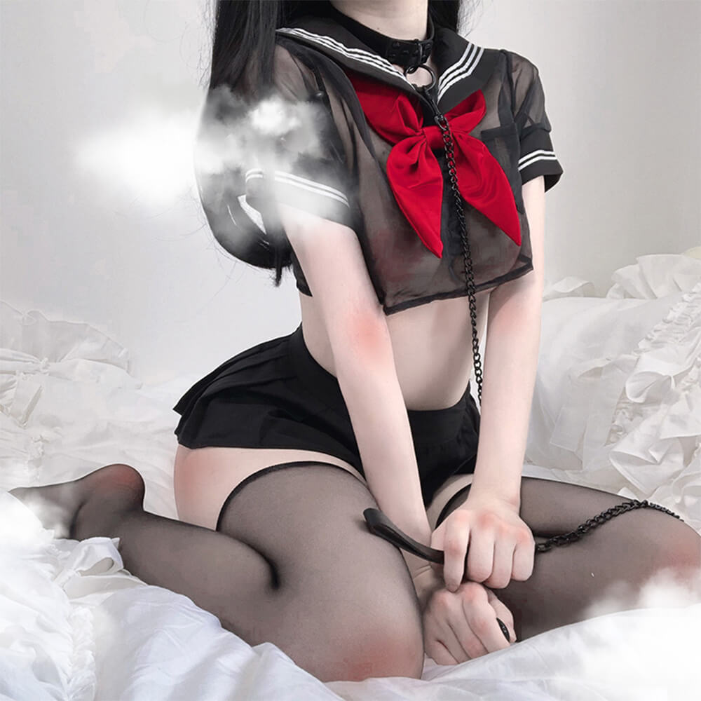 Anime Mesh Crop Top and Mini Skirt