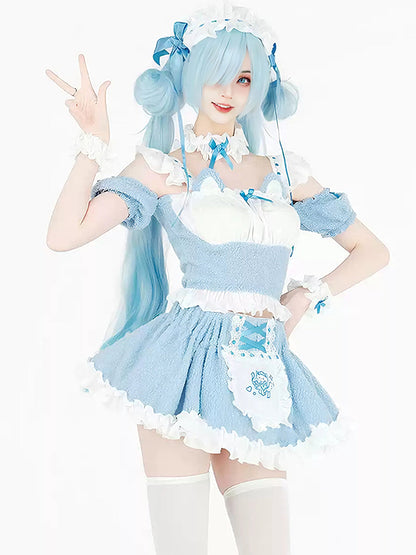 Fleece Light Blue Cat Maid Outfit