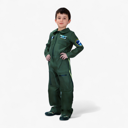 Air Force Costume for Kids – Pilot Jumpsuit with Emblems and Detailed Pockets