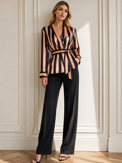 The Devil Wears Prada 2 Miranda Priestly Costume Satin Striped Wrap Blazer with Belt
