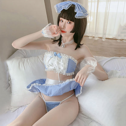 Sexy Lace Anime Lingerie Maid Apron Tube Top Cosplay Babydoll Costume