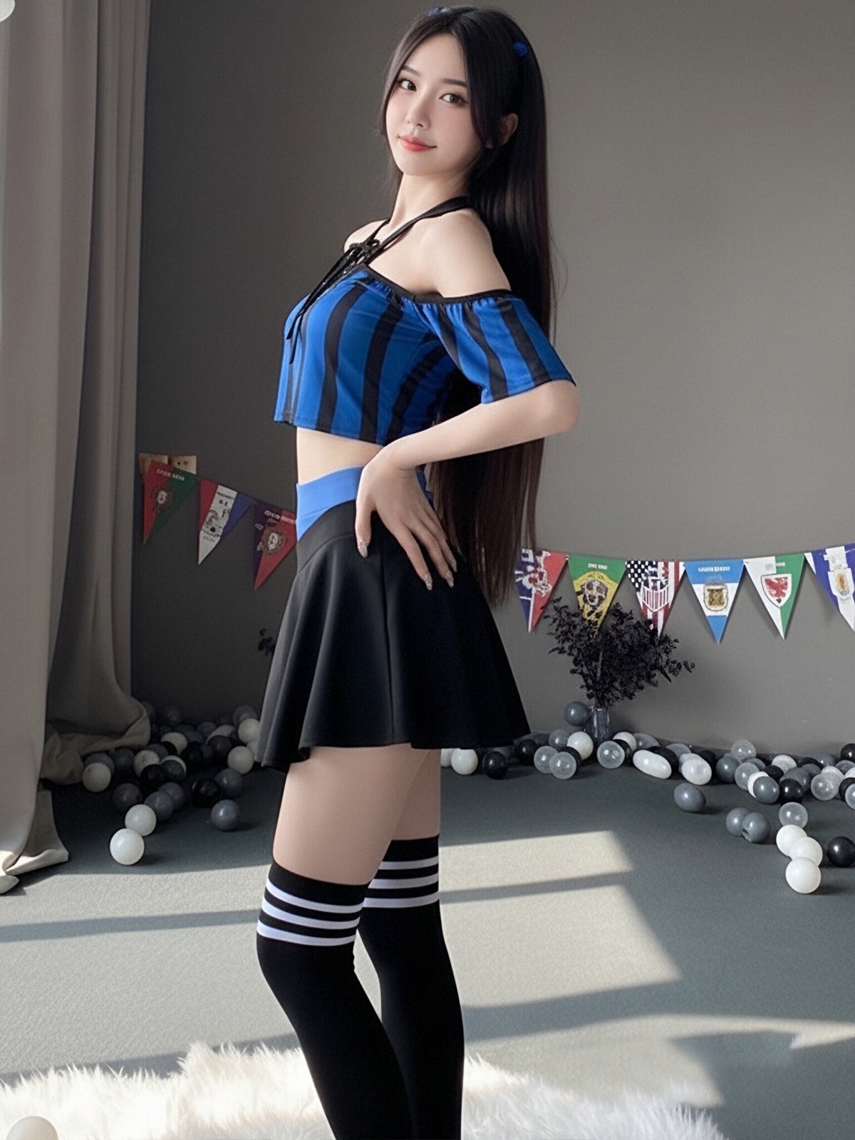 Sexy Cheerleader Costume Lace Up V Neck Football Girl Cosplay Outfit for Adult