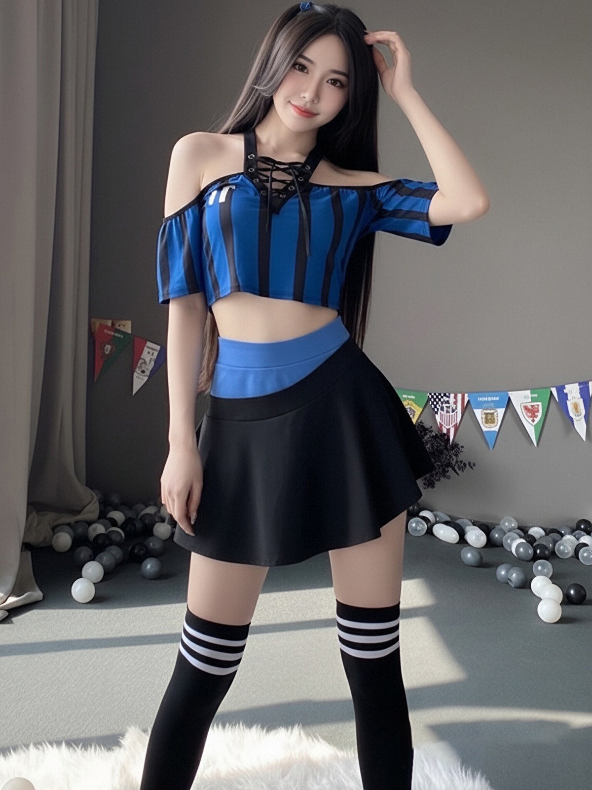 Sexy Cheerleader Costume Lace Up V Neck Football Girl Cosplay Outfit for Adult