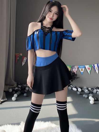 Sexy Cheerleader Costume Lace Up V Neck Football Girl Cosplay Outfit for Adult