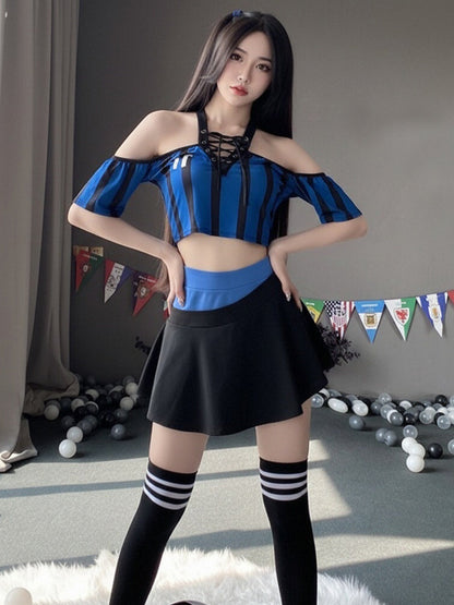Sexy Cheerleader Costume Lace Up V Neck Football Girl Cosplay Outfit for Adult