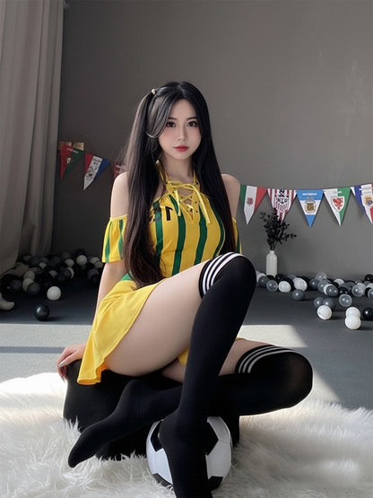 Sexy Cheerleader Costume Lace Up V Neck Football Girl Cosplay Outfit for Adult