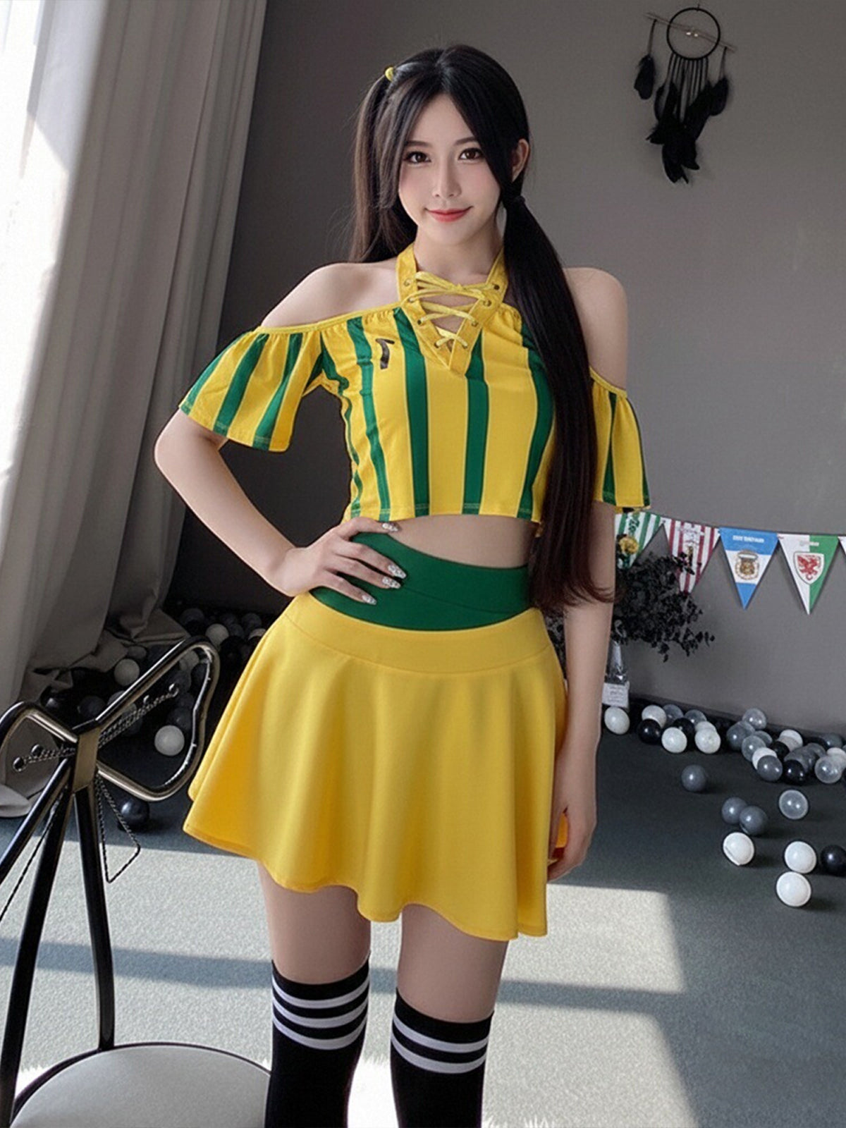 Sexy Cheerleader Costume Lace Up V Neck Football Girl Cosplay Outfit for Adult
