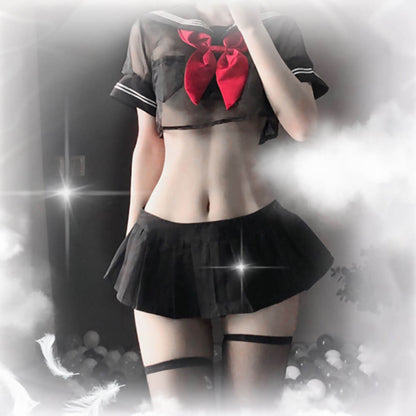 Anime Mesh Crop Top and Mini Skirt