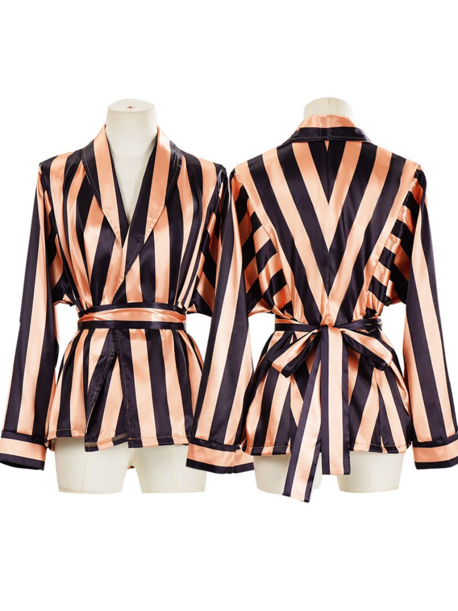 Satin Striped Wrap Blazer Set