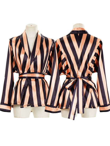 Satin Striped Wrap Blazer Set