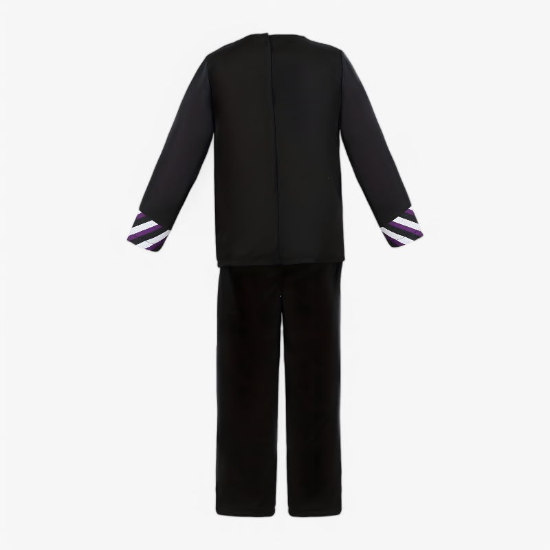 Cheerful Clown Costume for Boys – Black with Purple Accents, Hat and Bow Tie