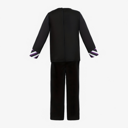 Cheerful Clown Costume for Boys – Black with Purple Accents, Hat and Bow Tie