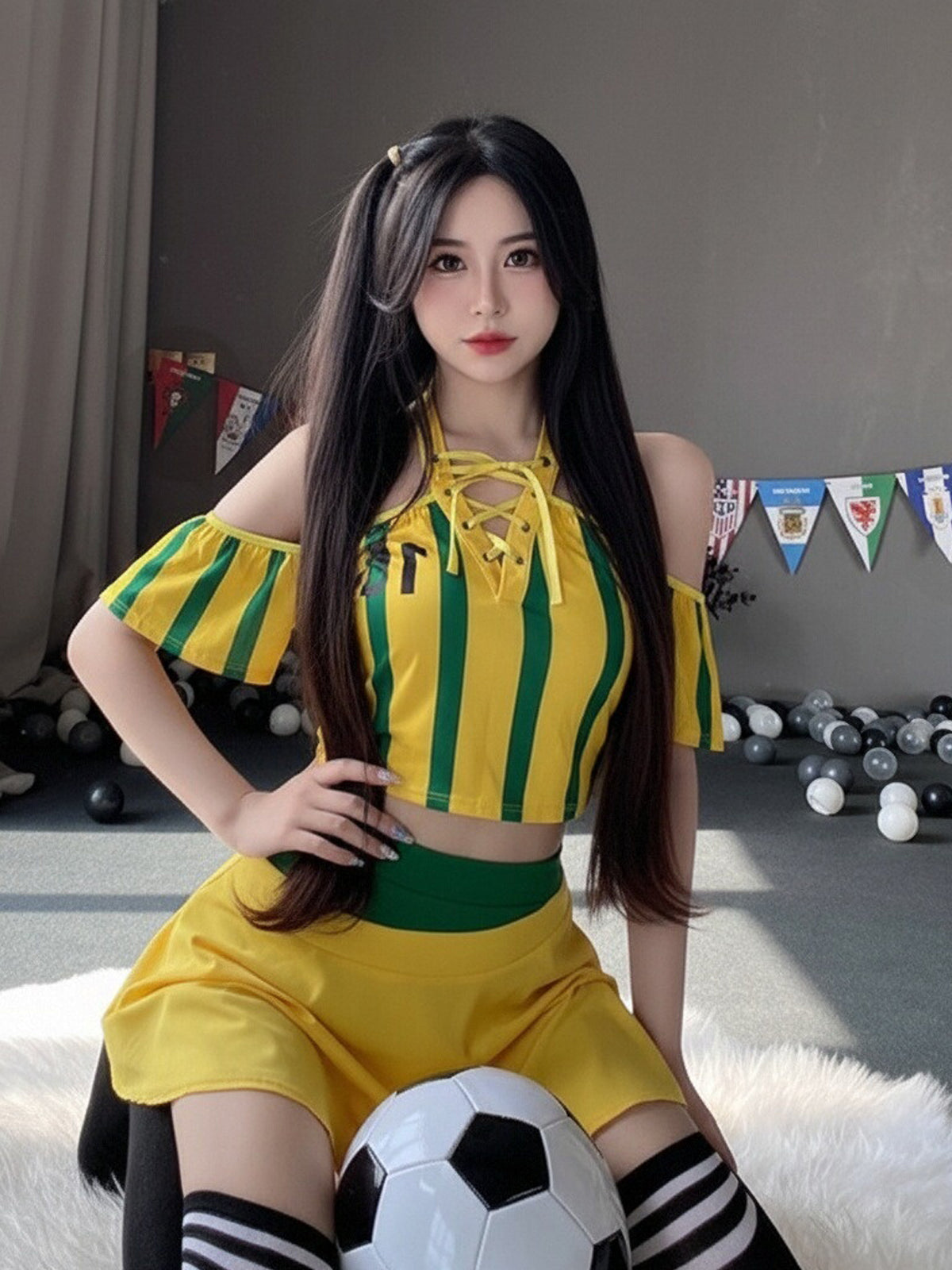 Sexy Cheerleader Costume Lace Up V Neck Football Girl Cosplay Outfit for Adult