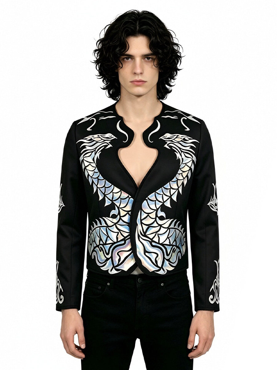 Michael Jackson Bad World Tour Costume 80s Pop King Holographic Dragon Blazer 