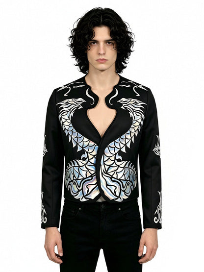 Michael Jackson Bad World Tour Costume 80s Pop King Holographic Dragon Blazer 