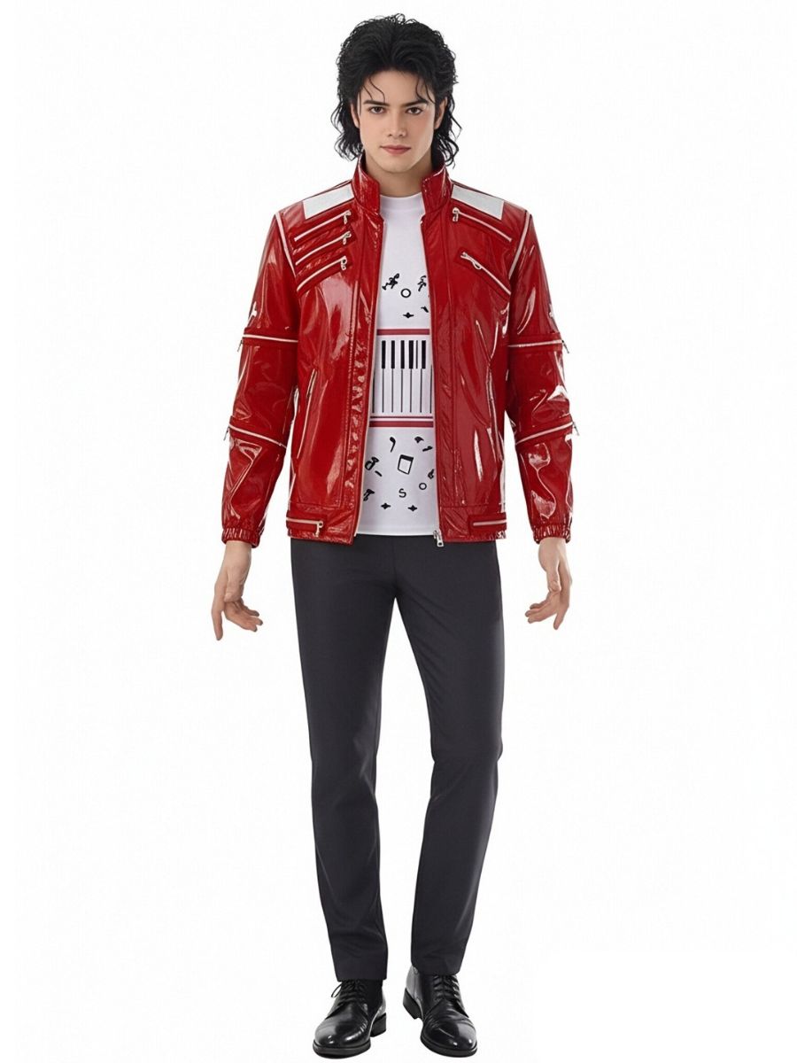 Michael Jackson Costume 80s Pop King Red Faux Leather Jacket and Pants