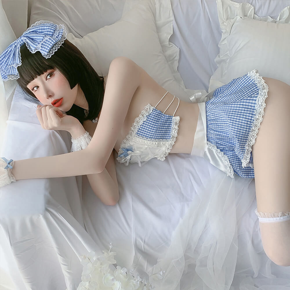 Sexy Lace Anime Lingerie Maid Apron Tube Top Cosplay Babydoll Costume