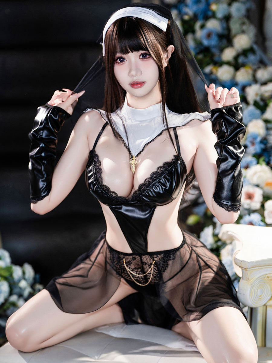 PU Leather Nun Cutout Bodysuit