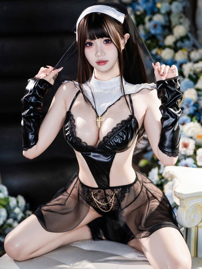 PU Leather Nun Cutout Bodysuit