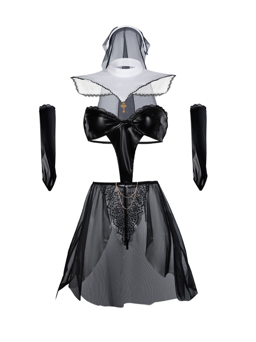 PU Leather Nun Cutout Bodysuit