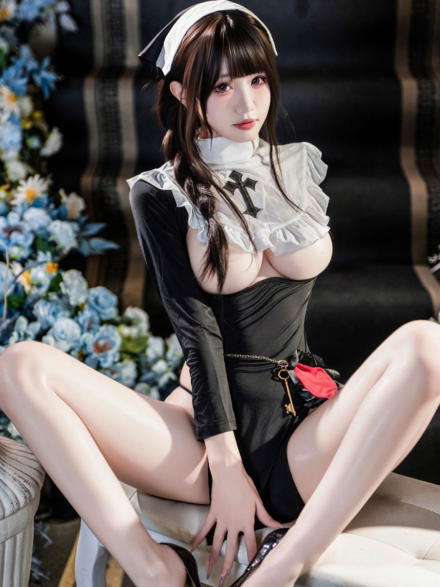 Gothic Nun High Slit Dress