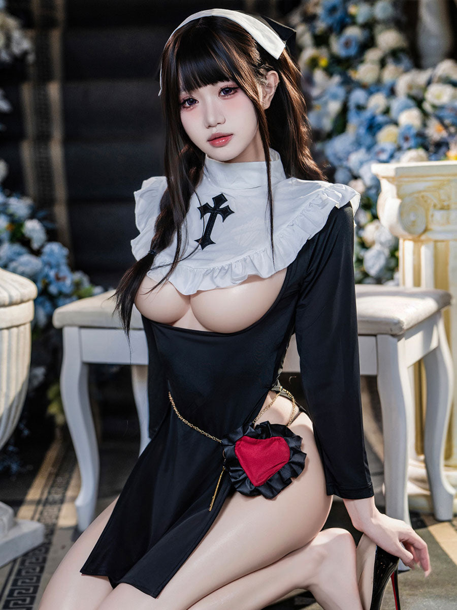 Gothic Nun High Slit Dress