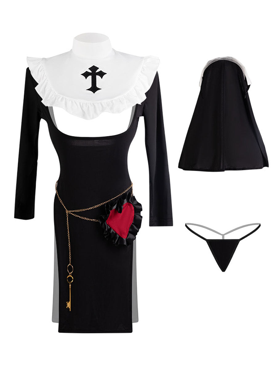 Gothic Nun High Slit Dress