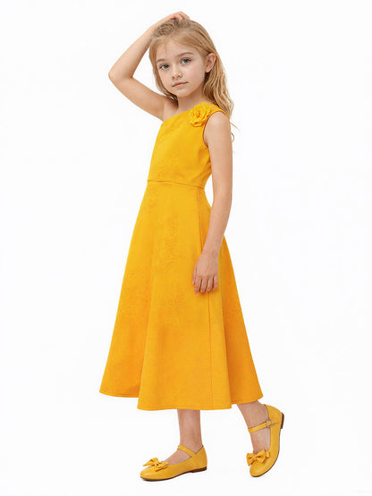 Yellow Bunny-Inspired One Shoulder Dress with Headwear