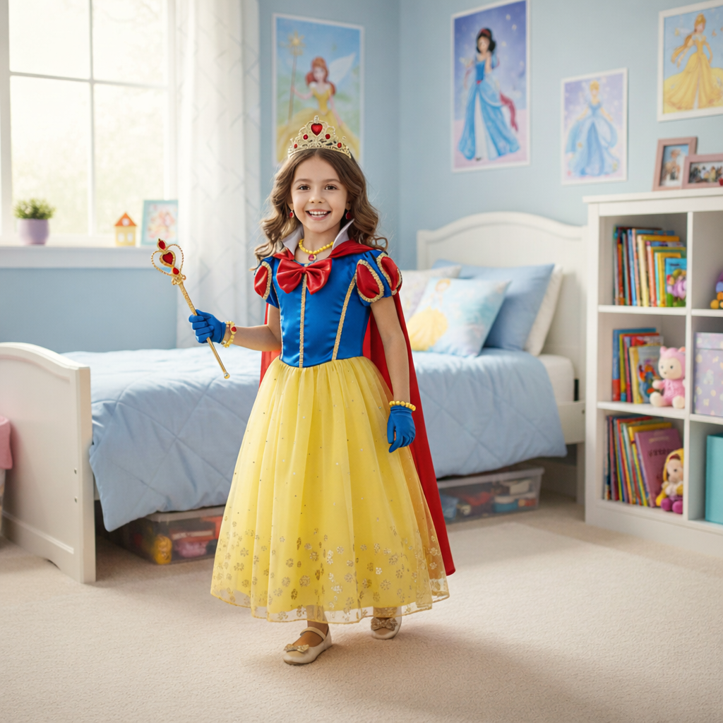 Magical Princess Dress for Girls – Complete with Crown, Magic Wand, Gloves, and Jewelry