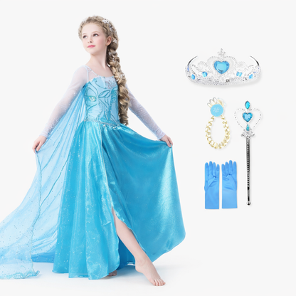 Enchanting Elsa Princess Costume for Kids – Complete with Tiara, Magic Wand, and Gloves