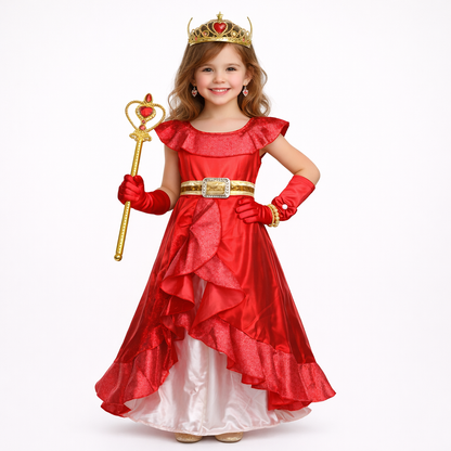 Elegant Red Princess Dress for Children – Includes Tiara, Wand, and Jewelry