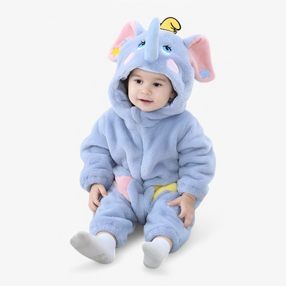 Cute Elephant Baby Onesie – Flannel Romper with Stars, Ears, and Trunk for Babies