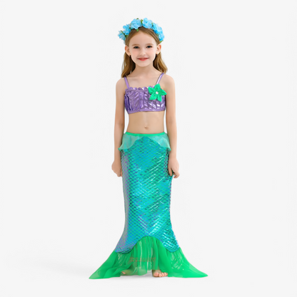 Magical Mermaid Costume for Children – Includes Hair Accessories and Jewelry