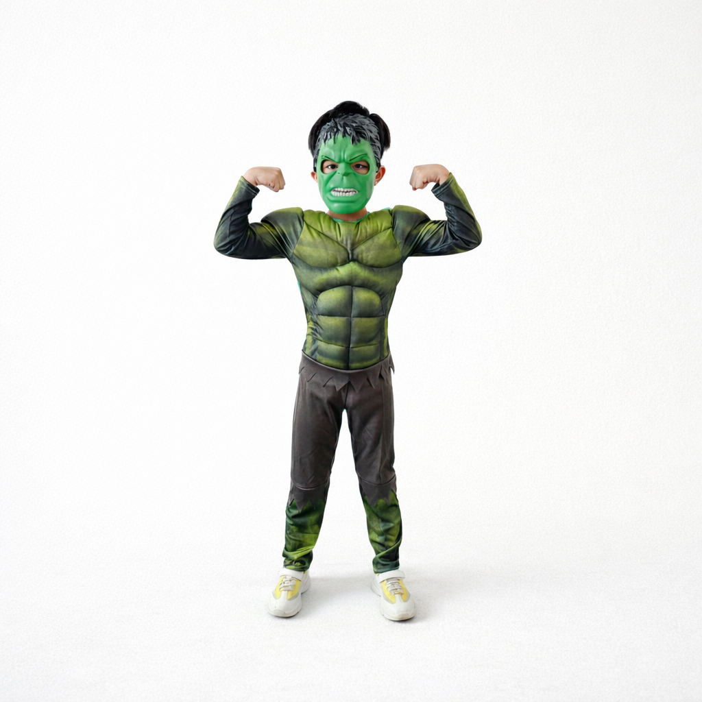 Strong Superhero Costume for Kids – With Muscle Design and Mask