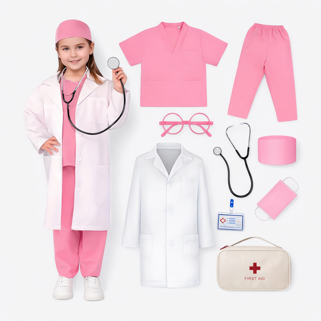 Doctor Costume Set for Children – Complete with Lab Coat, Stethoscope, and Medical Accessories