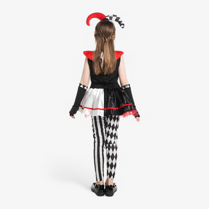 Mini Clown Costume for Girls – Includes Hat, Gloves, and Leggings
