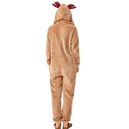 Adult Reindeer Onesie Pajamas Women's Christmas Deer Costume Animal Fleece Sleepwear Jumpsuit