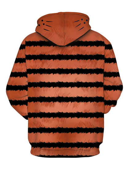 Orange Evil Cat Striped Hooded Sweatshirt